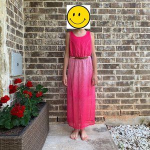 Paper Doll Maxi Girl's Dress with Braided Belt Fuchia Size 7
